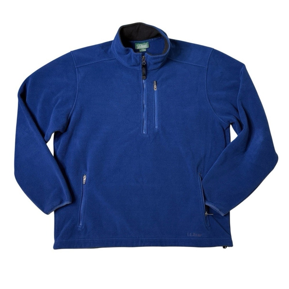 LL Bean Men's 1/4 Zip Polartec Fleece Pullover Long Sleeve Royal Blue‎ Large